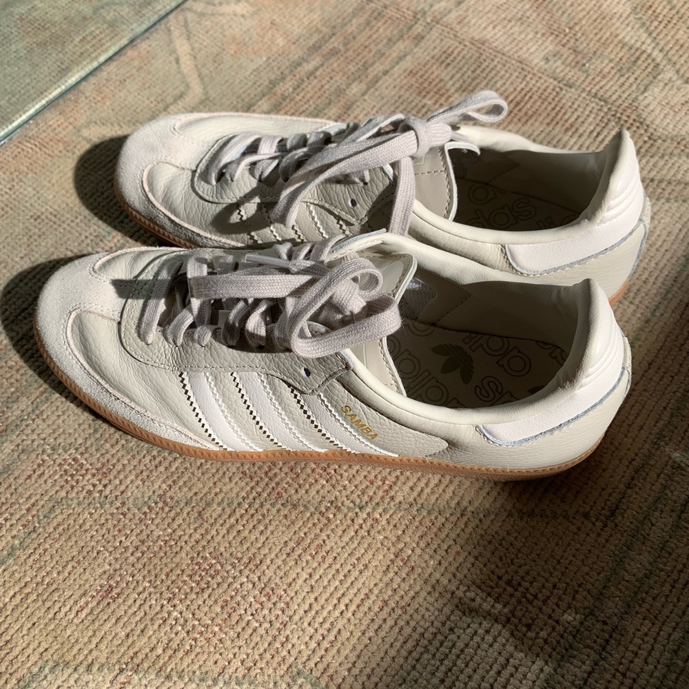 NWOT Adidas Sambas, beige leather & suede, size 7 - Picture 4 of 4